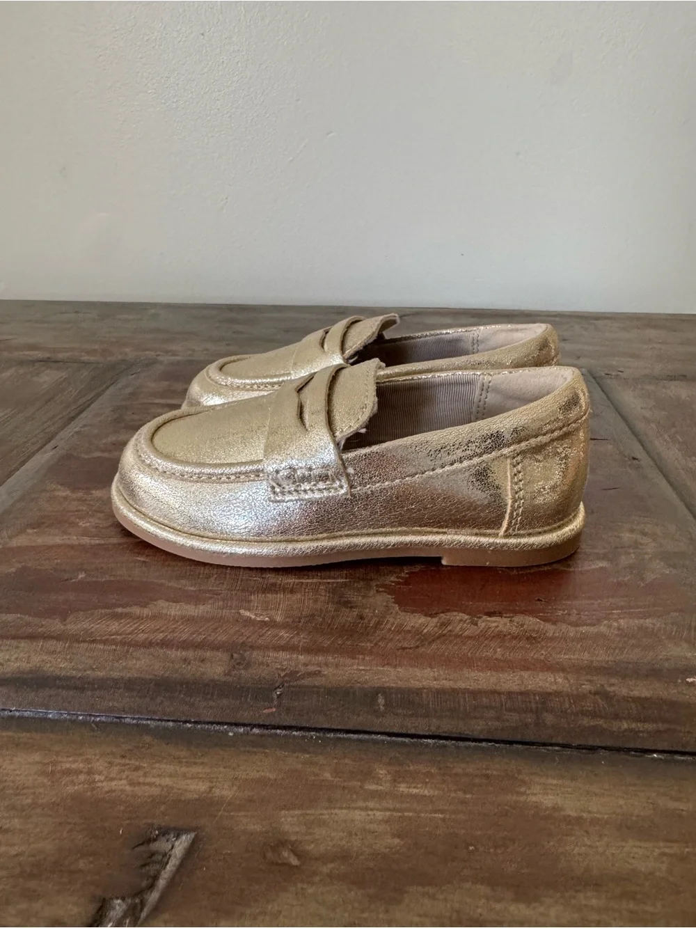 ZARA gold metallic shiny faux leather loafers slip-on shoes toddler girls size 7